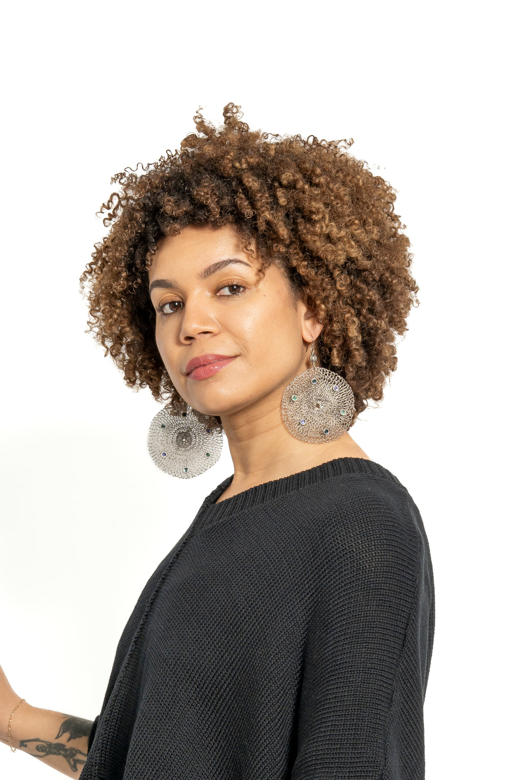 Sarah Cavender Crocheted Circle Stone Earrings