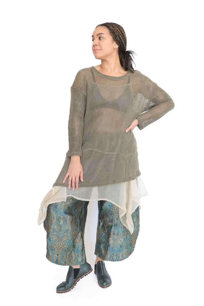 Krista Larson Olive Asymmetric Fishnet Top | ATELIER957