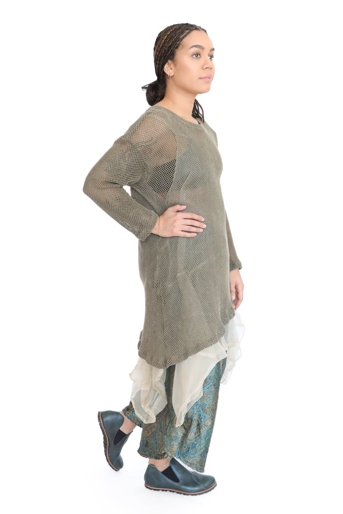 Krista Larson Olive Asymmetric Fishnet Top | ATELIER957