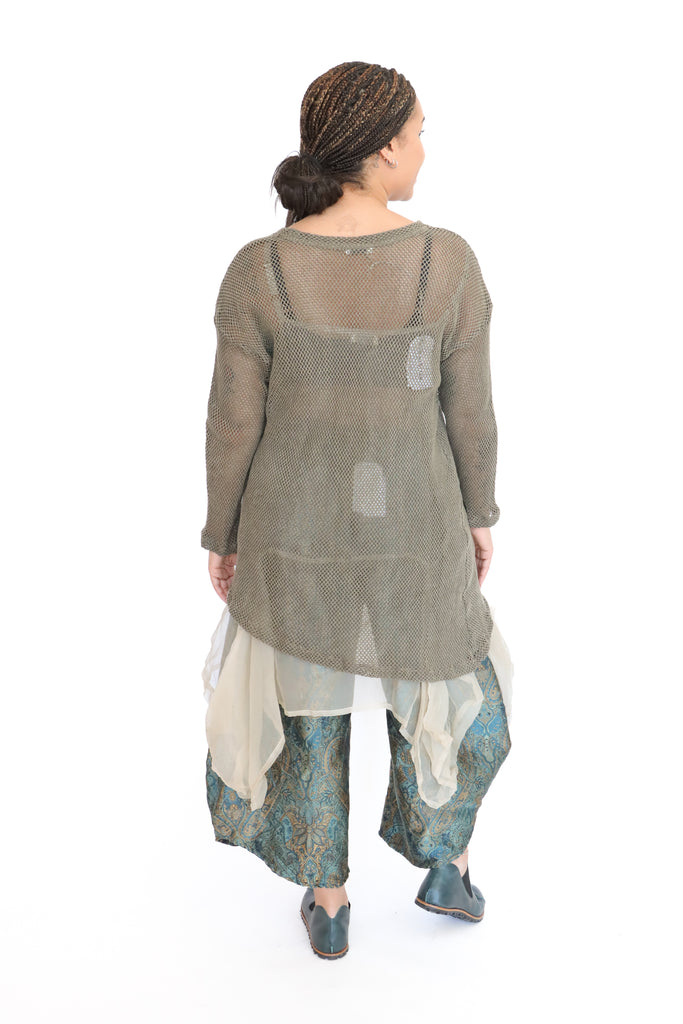 Krista Larson Olive Asymmetric Fishnet Top | ATELIER957