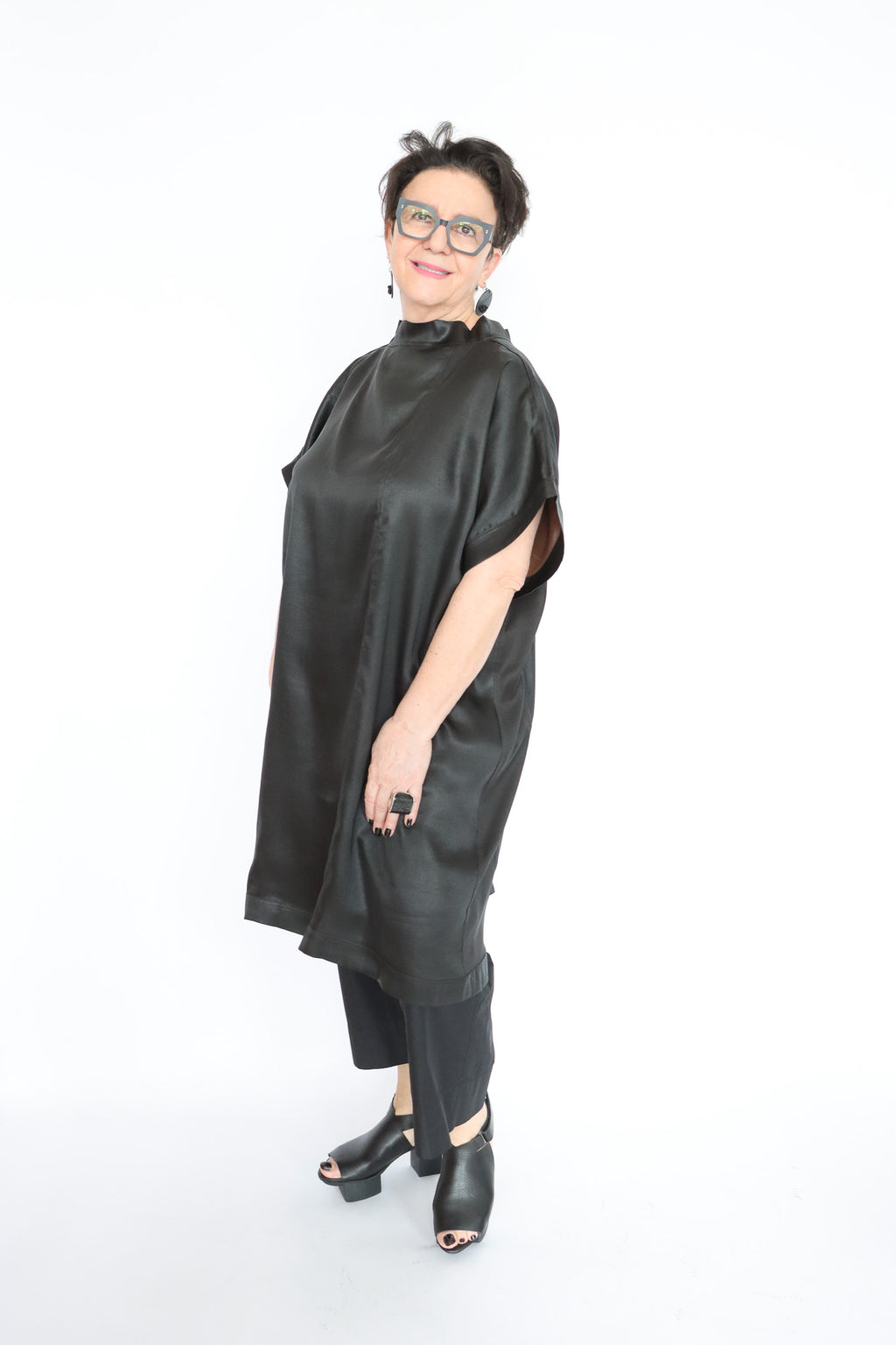 Noir Mud Silk Patchwork Tunic | ATELIER957