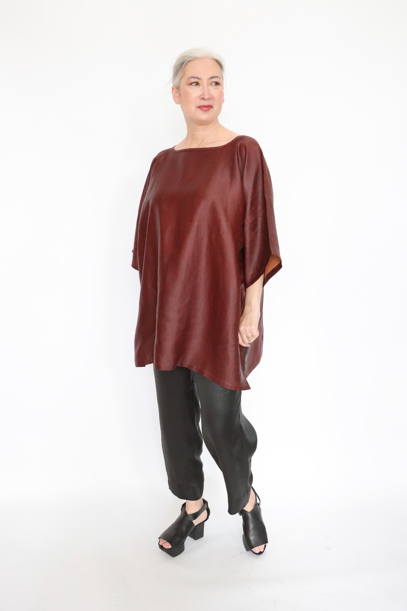 Noir Mud Silk Habotai Rust Tunic | ATELIER957