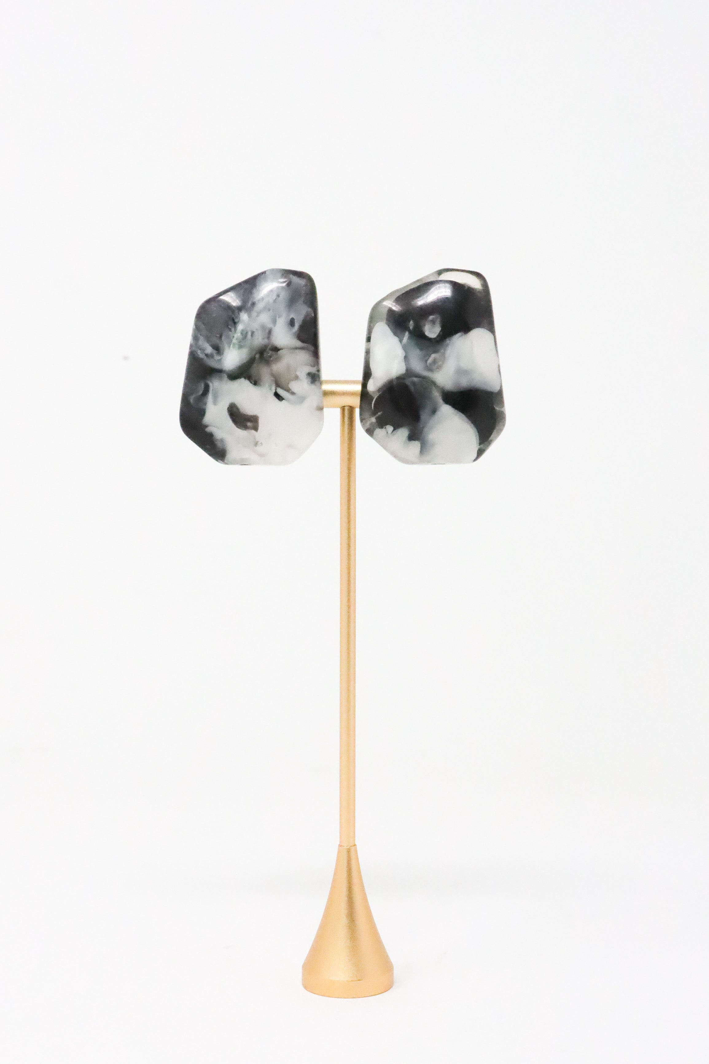 Sally Bass B&W Resin Clip-On Earrings