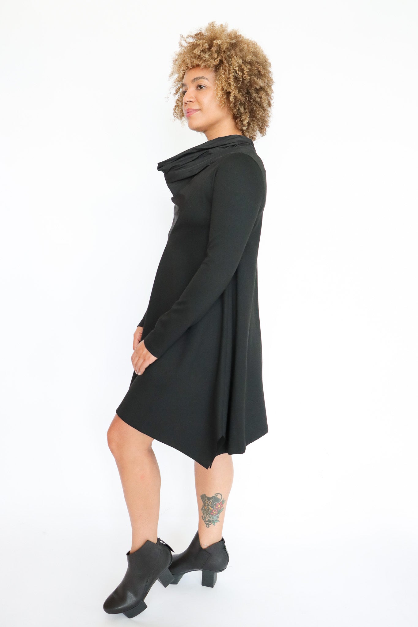 xd xenia design dress XD Xenia Design Grey Black Slinky Tunic Dress Pockets Lagenlook Size S