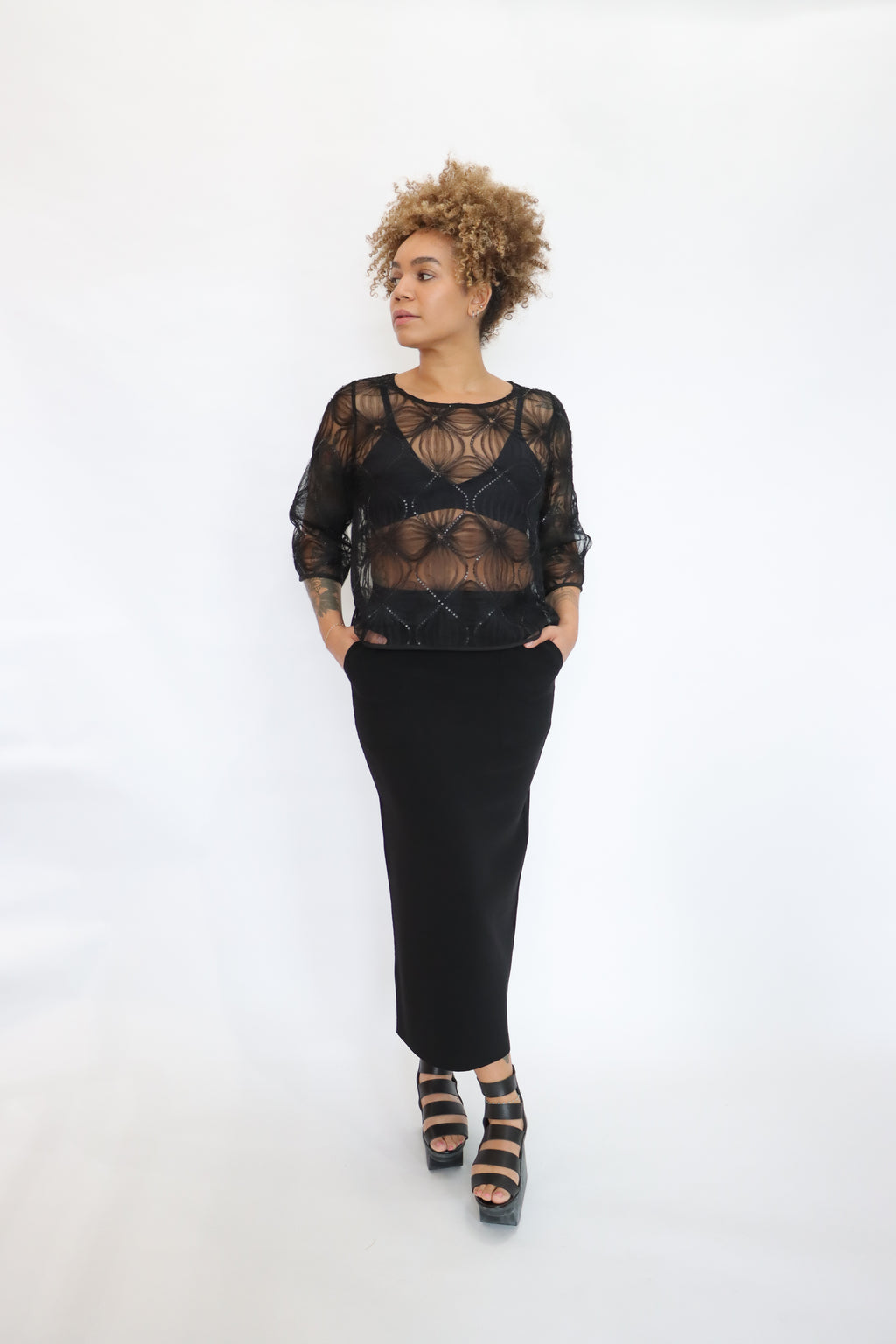 mer mer Waist Ribbon Pencil Skirt