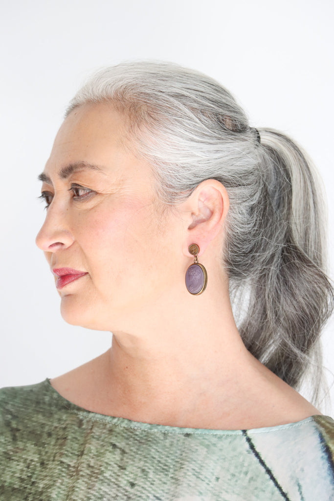 Extasia Eggplant Cameo Earrings | ATELIER957