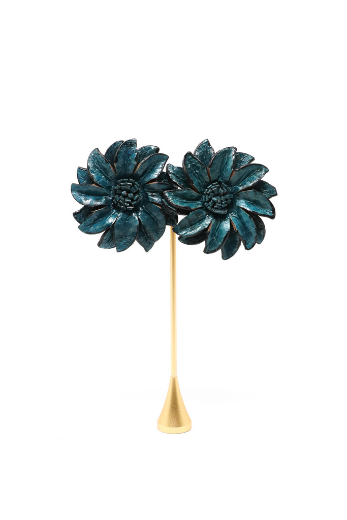 Sally Bass Teal Leather Flower Clips | ATELIER957