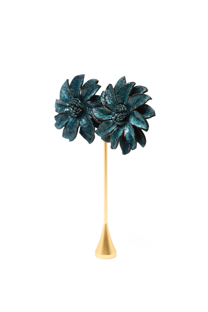 Sally Bass Teal Leather Flower Clips | ATELIER957