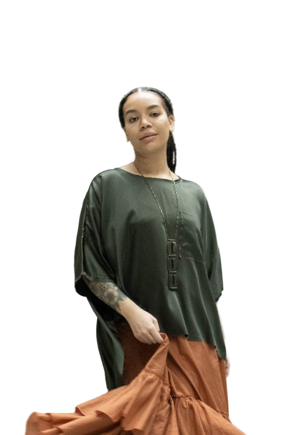 Amano Colab Olive Silk Top | ATELIER957